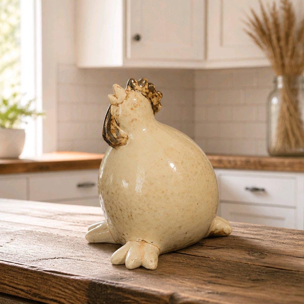 Ceramic Chicken Rooster Figurine with Feet Handmade Pottery